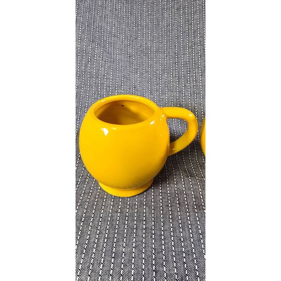 Two Vintage Retro McCoy Pottery YELLOW Smilely HAPPY FACE Coffee CUP Mug Made in - Picture 8 of 11